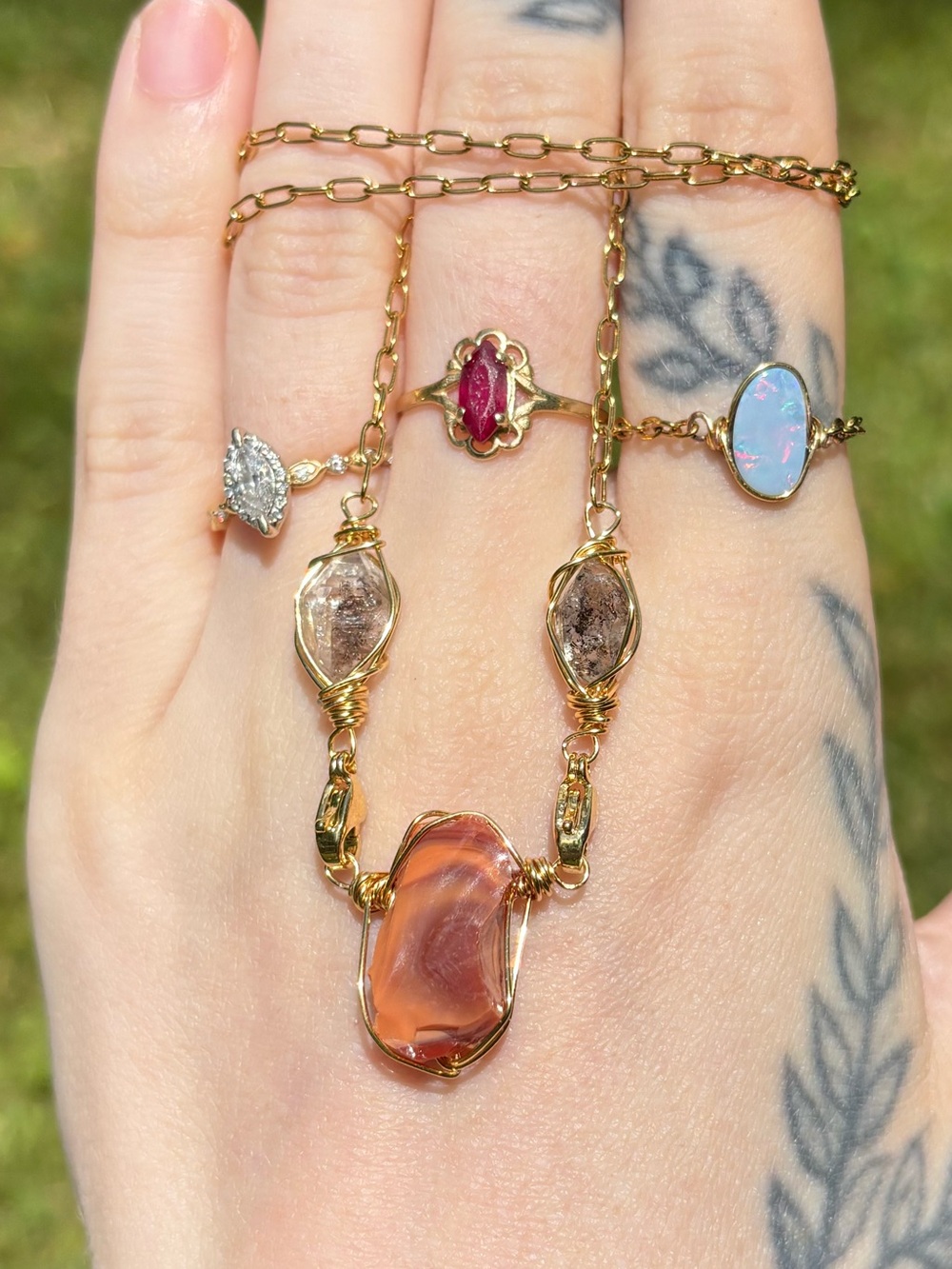 Fire opal and herk diamond built in interchangeable necklace